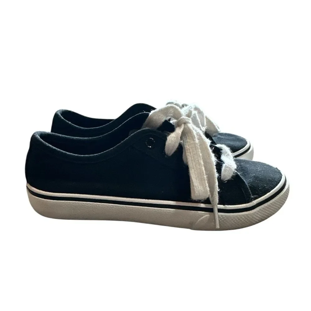 Wonder Nation Girls Sz 1 Black White Memory Foam Classic Low-Top Tie Up Sneaker
